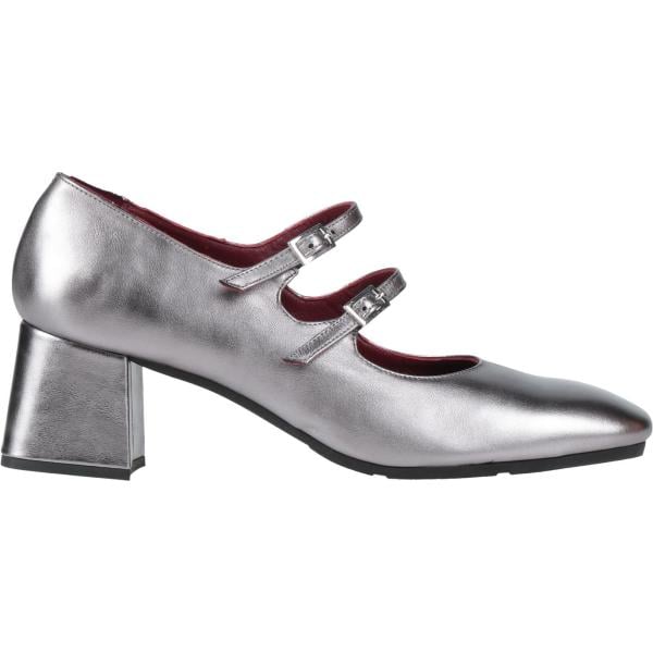 Décolleté da donna in grigio chiaro effetto laminato con tacco squadrato a punta quadrata con fibbia in pelle Walter Violet Walter Violet