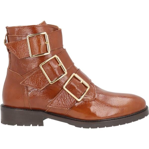 Stivaletti da donna in marrone chiaro a punta tonda con zip in pelle Cosmoparis