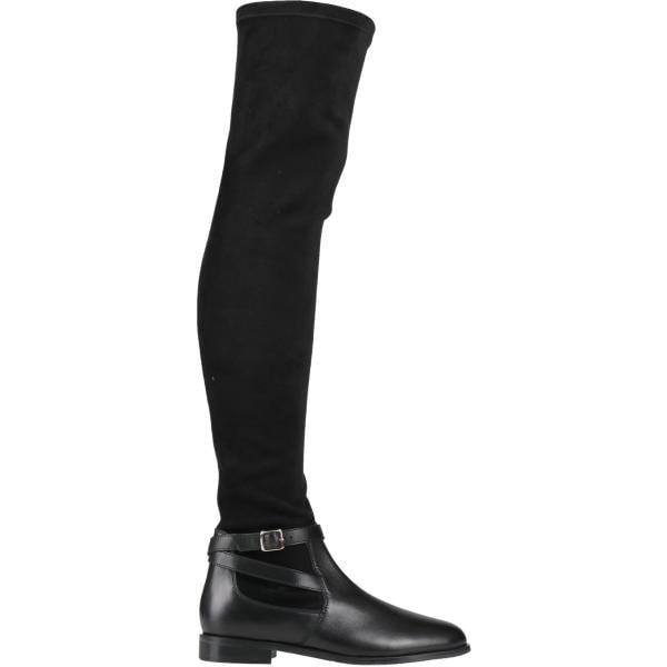 Stivali sopra il ginocchio da donna in nero pece effetto scamosciato a punta tonda con zip in pelle Cosmoparis Cosmoparis