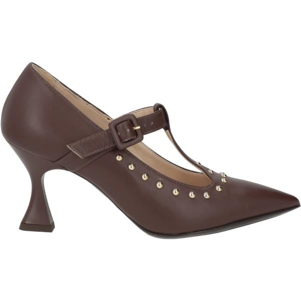 Décolleté da donna in marrone scuro con borchie con tacco rocchetto a punta con fibbia in pelle Walter Violet