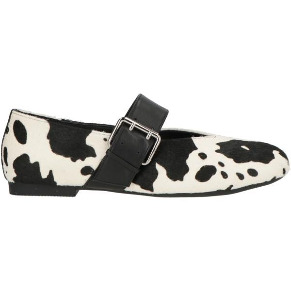 Ballerine da donna in bianco neve animalier a punta tonda con fibbia in pelle Oa Non-Fashion Oa Non-Fashion