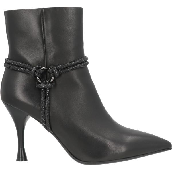 Stivaletti da donna in grigio scuro con tacco rocchetto a punta con zip in pelle Emanuélle Vee