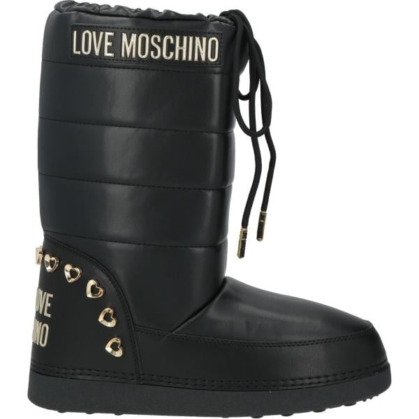 Stivali da neve da donna in nero pece con borchie neve a punta tonda con lacci Love Moschino Love Moschino