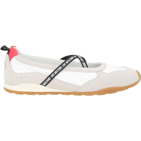 Ballerine da donna in bianco neve effetto scamosciato a punta tonda in pelle Love Moschino