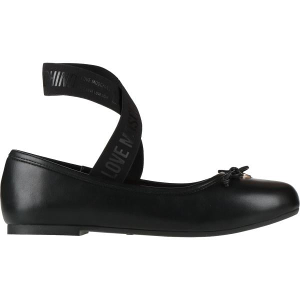 Ballerine da donna in nero pece con fiocco a punta tonda in pelle Love Moschino