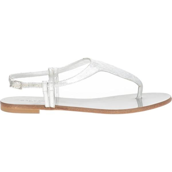 Infradito da donna in bianco neve effetto laminato a punta tonda slingback in pelle Grey Mer
