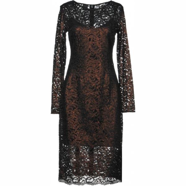 Vestito con pizzo effetto laminato collo tondo a maniche lunghe con zip interno foderato tinta unita Pinko tinta unita