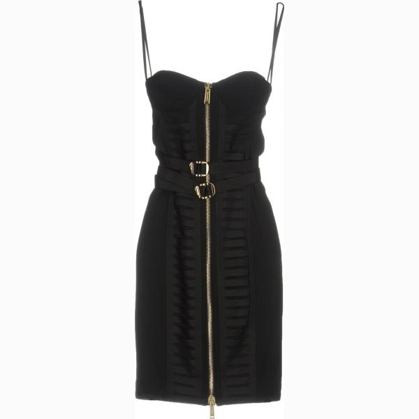Vestito corto contrasto scollatura profonda senza maniche crêpe Dsquared2 tinta unita