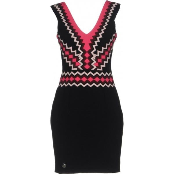 Vestito corto a tubino fantasia geometrica lavorato a maglia senza maniche con zip Philipp Plein nero geometrica