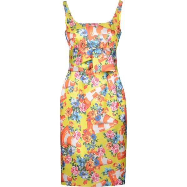Vestito a tubino con spacco fantasia floreale scollatura profonda senza maniche con zip interno foderato in taffetà Moschino a fiori