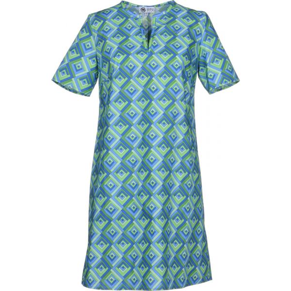 Vestito corto a trapezio fantasia geometrica collo a v a maniche corte interno sfoderato in cotone BINI Como geometrica