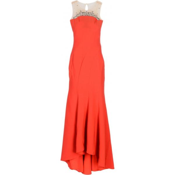 Vestito lungo con strass e perline collo tondo senza maniche con zip interno foderato in tulle crêpe Marchesa Notte tinta unita