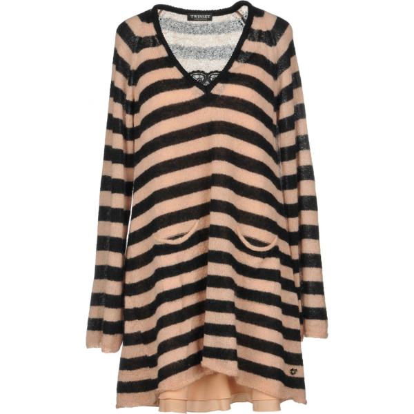 Vestito corto a righe lavorato a maglia a maniche lunghe con tasche Twinset a righe