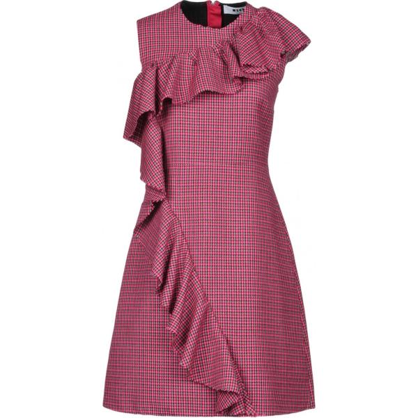 Vestito corto a trapezio tweed con ruches collo tondo senza maniche con zip interno sfoderato in lana Msgm pied de poule