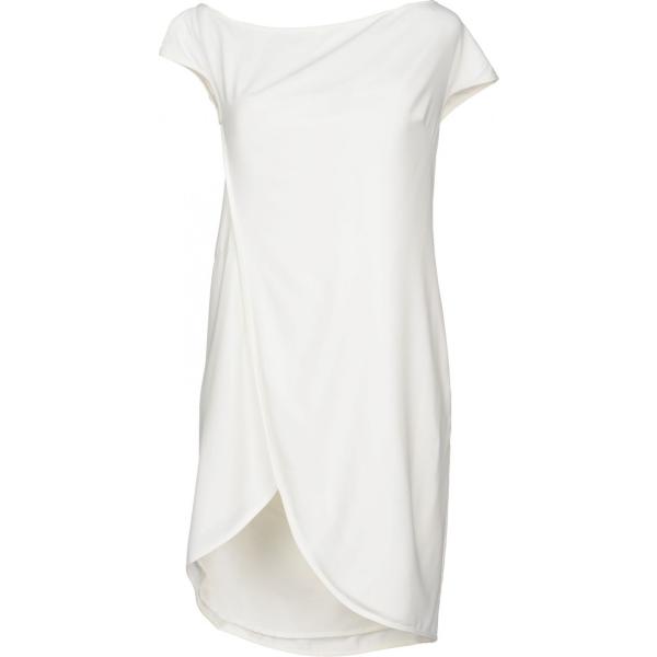 Vestito corto a trapezio collo tondo a maniche corte con zip interno sfoderato crêpe Halston Heritage tinta unita