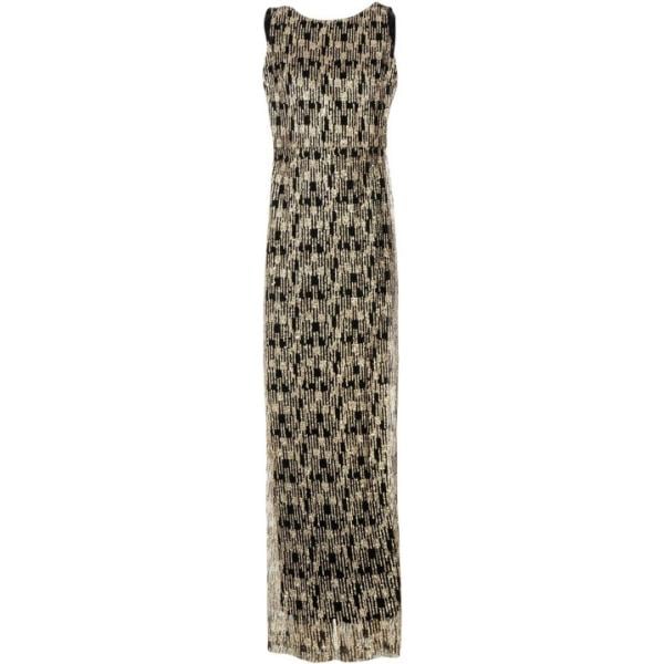 Vestito lungo a tubino con spacco contrasto collo tondo senza maniche con zip interno foderato in tulle My Secret Black Dress multicolore