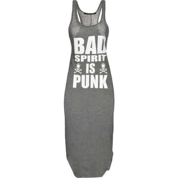 Vestito a tubino con stampa lavorato a maglia collo tondo senza maniche in cotone tinta unita Bad Spirit con stampe