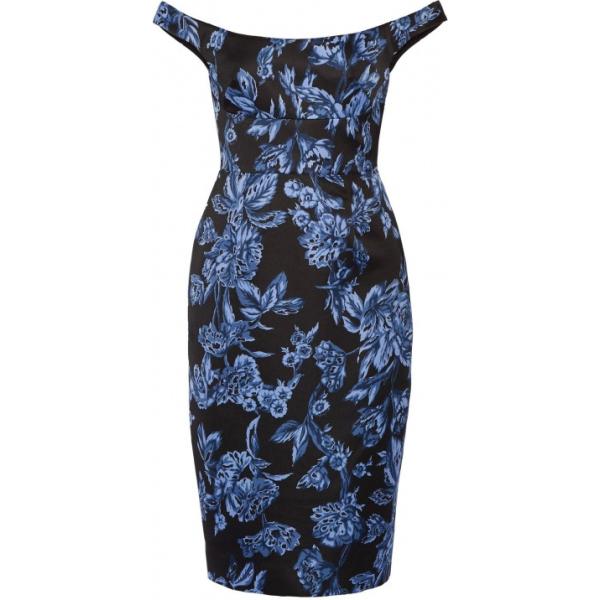 Vestito corto a trapezio fantasia floreale con zip interno foderato in raso rosa Lela Rose blu a fiori