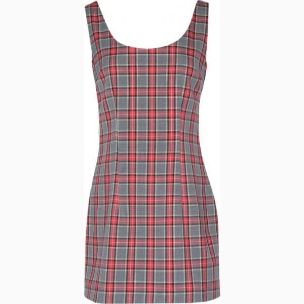 Vestito corto a trapezio fantasia collo tondo senza maniche con zip interno foderato in flanella elasticizzato Pierre Darré scozzese