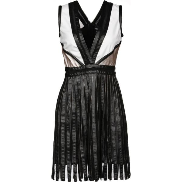 Vestito corto a trapezio fantasia scollatura profonda con zip in pelle sintetica Just Cavalli multicolore