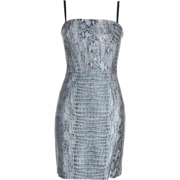 Vestito corto a tubino fantasia effetto laminato scollatura profonda con zip interno foderato jersey Just Cavalli animalier