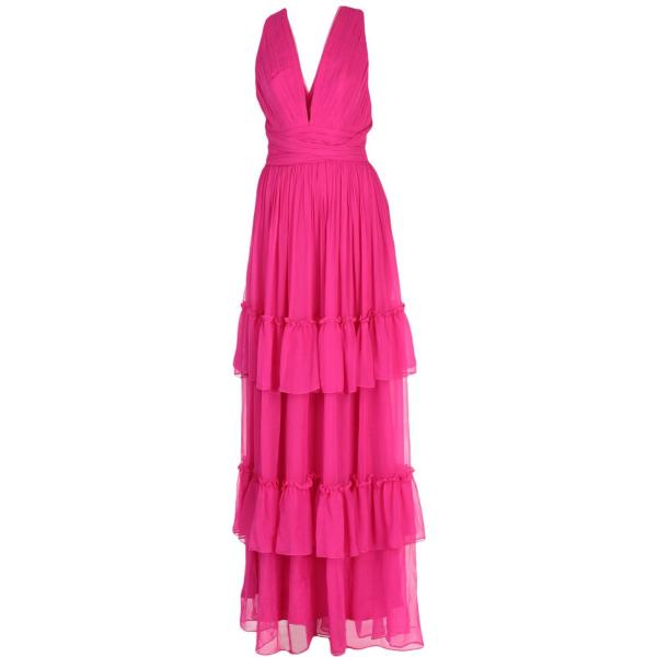 Vestito lungo chiffon scollatura profonda senza maniche con zip interno foderato in raso tinta unita By Malina tinta unita