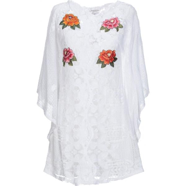 Vestito corto con pizzo fantasia floreale collo tondo senza tasche tinta unita Miguelina bianco a fiori