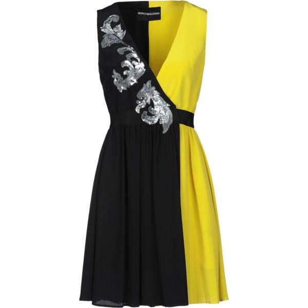 Vestito corto a trapezio fantasia con paillettes scollatura profonda senza maniche interno foderato in seta crêpe Marco Bologna multicolore