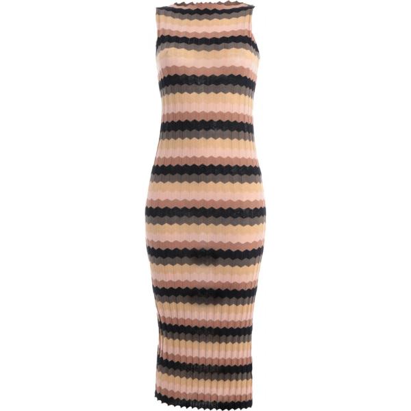 Vestito longuette a tubino fantasia multicolore lavorato a maglia collo tondo interno sfoderato in cotone Roberto Collina multicolore