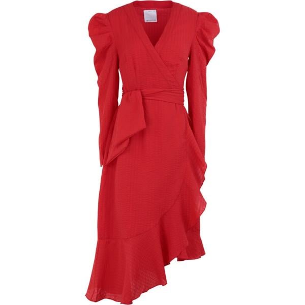 Vestito longuette con drappeggio collo a v a maniche lunghe interno foderato crêpe C/Meo Collective tinta unita