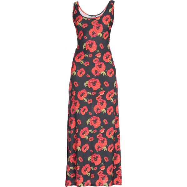 Vestito lungo a trapezio con spacco laterale a righe scollatura profonda jersey Mc2 Saint Barth nero a righe