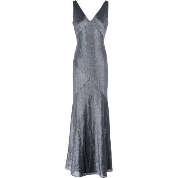 Vestito lungo effetto laminato scollatura profonda senza maniche con zip interno foderato jersey Lauren Ralph Lauren blu tinta unita