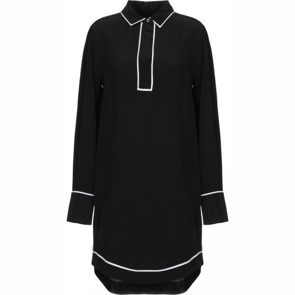 Vestito corto senza tasche contrasto collo classico a maniche lunghe interno sfoderato crêpe Equipment tinta unita
