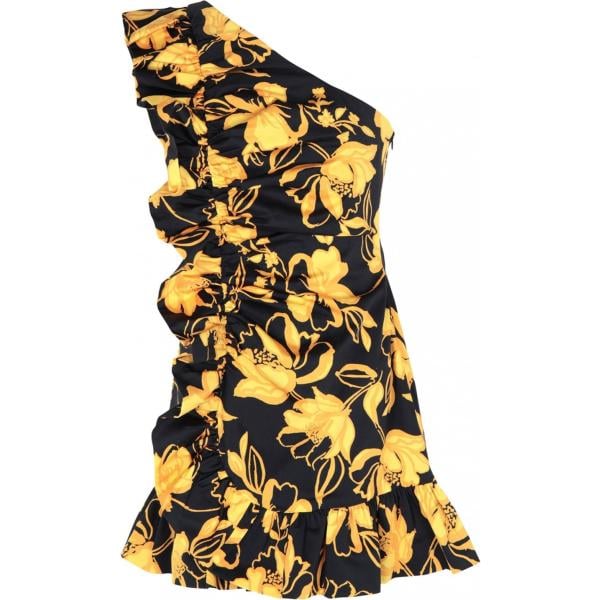 Vestito corto con arricciature fantasia floreale senza maniche con zip interno foderato in raso elasticizzato C/Meo Collective a fiori