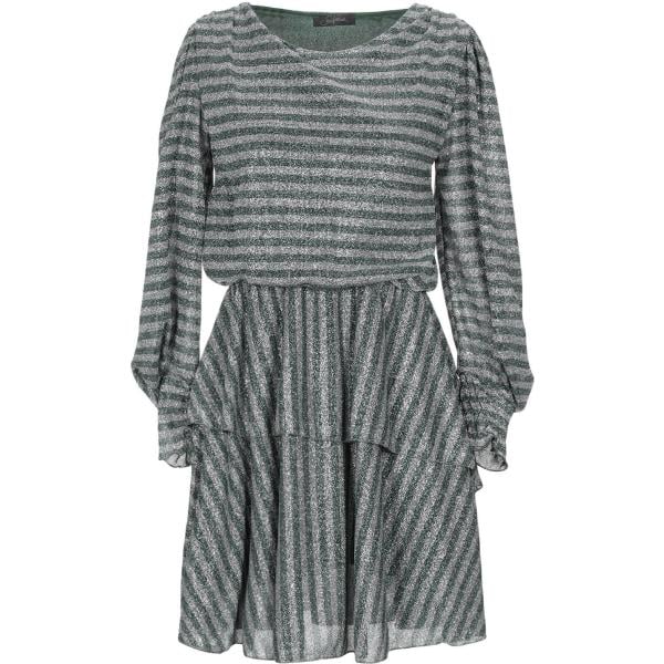 Vestito corto a ruota con arricciature a righe effetto laminato collo tondo a maniche lunghe interno foderato senza tasche jersey Soallure a righe