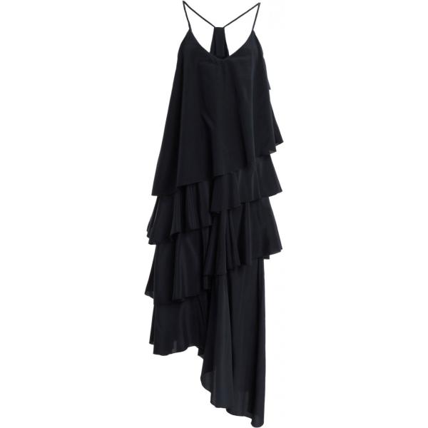 Vestito longuette con balze collo a v senza maniche interno foderato crêpe Federica Tosi tinta unita