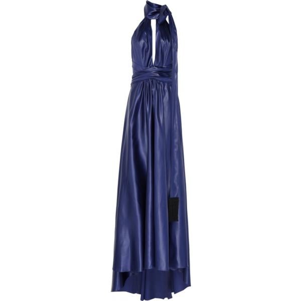 Vestito lungo con fiocco e frange senza maniche con zip interno sfoderato crêpe PHILOSOPHY di LORENZO SERAFI... viola tinta unita