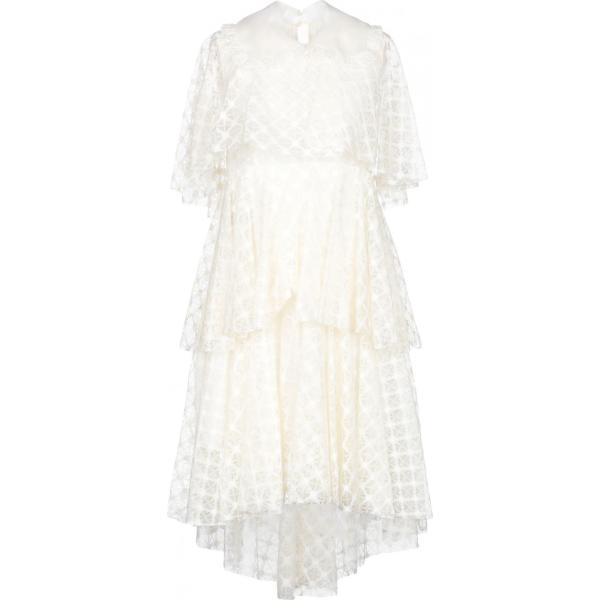 Vestito con pizzo collo classico a maniche corte interno foderato in organza con balze tinta unita PHILOSOPHY di LORENZO SERAFI... bianco tinta unita