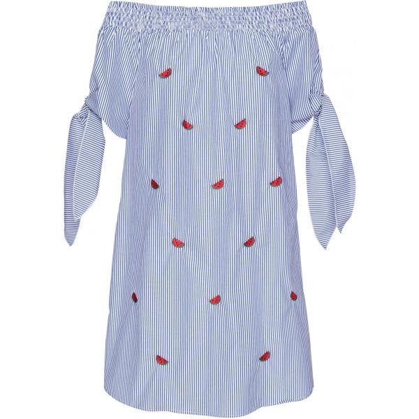 Vestito corto con arricciature a righe con ricamo a maniche corte interno sfoderato George J. Love a righe