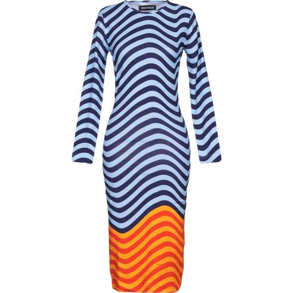 Vestito longuette a righe collo tondo a maniche lunghe interno sfoderato jersey House Of Holland a righe