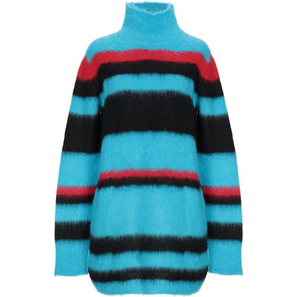 Vestito corto senza tasche a righe lavorato a maglia collo alto a maniche lunghe taglia media interno sfoderato in mohair Dondup blu a righe