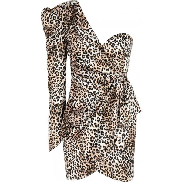 Vestito corto con drappeggio e arricciature fantasia con zip interno foderato monospalla jacquard Nineminutes animalier