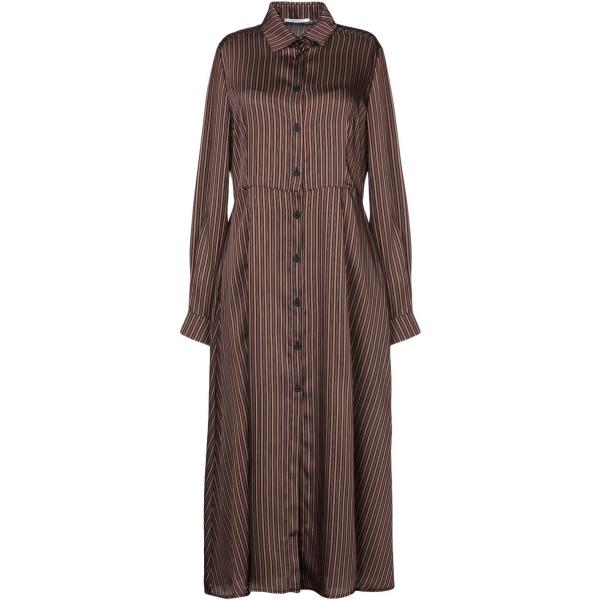 Vestito longuette a righe collo classico a maniche lunghe interno sfoderato in raso Biancoghiaccio a righe