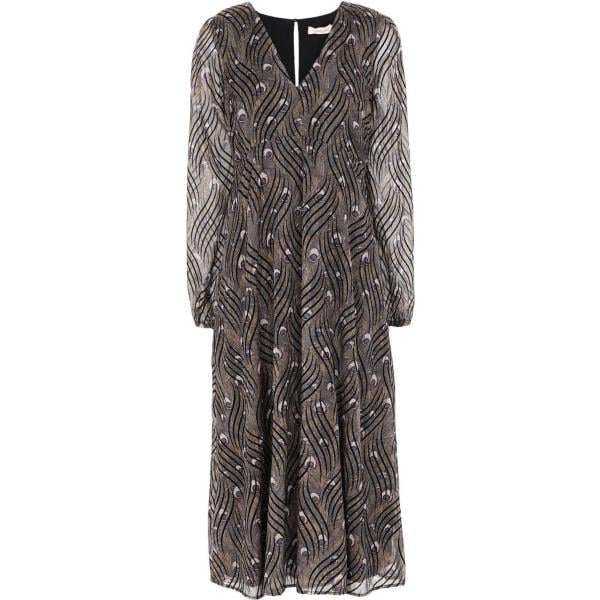 Vestito longuette fantasia multicolore collo a v a maniche lunghe con zip interno foderato in velluto elasticizzato Traffic People multicolore