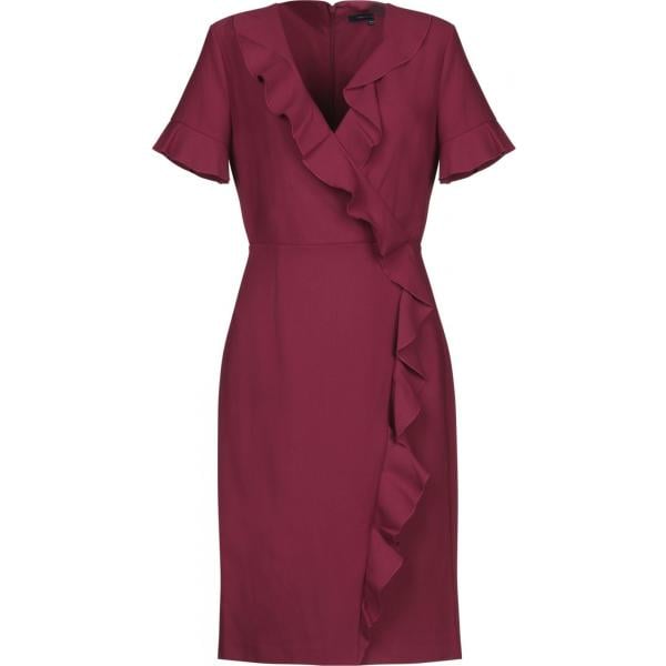 Vestito con balze collo a v a maniche corte con zip interno sfoderato senza tasche crêpe French Connection tinta unita
