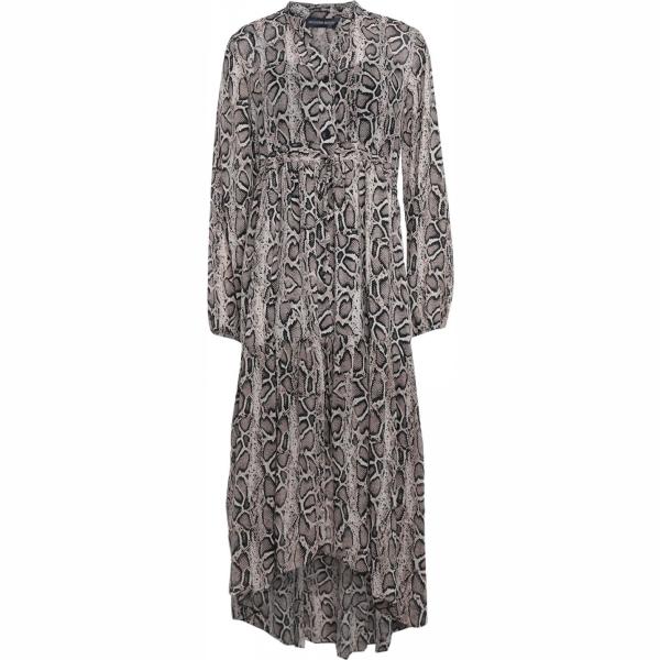 Vestito lungo senza tasche fantasia collo a v a maniche lunghe con laccetti crêpe Vanessa Scott animalier