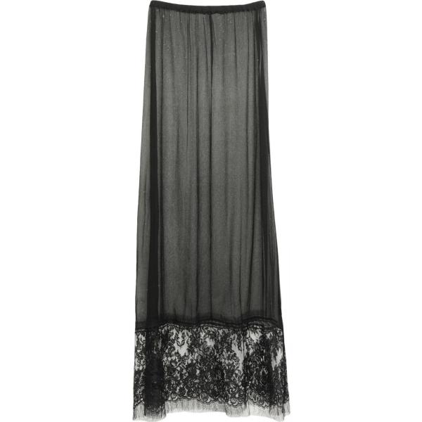 Gonna lunga a trapezio con pizzo in seta crêpe Lucille tinta unita