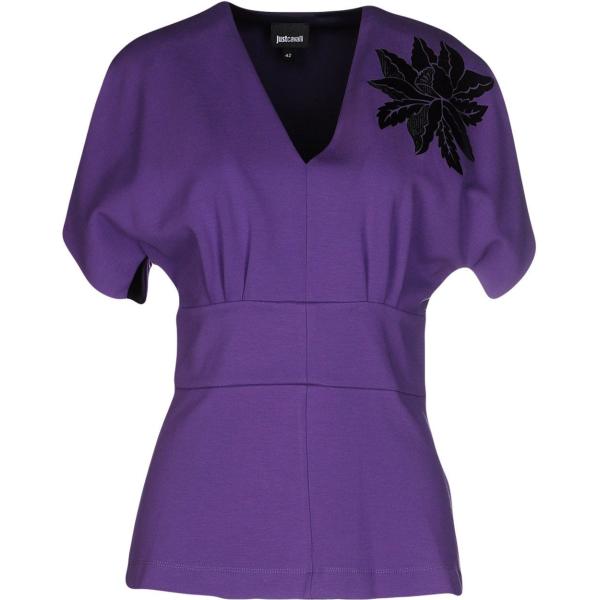 T-shirt contrasto collo a v a maniche corte con zip jersey Just Cavalli tinta unita