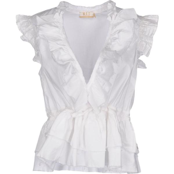 Blusa senza tasche con paillettes collo a v a maniche corte tinta unita Met Jeans bianco tinta unita