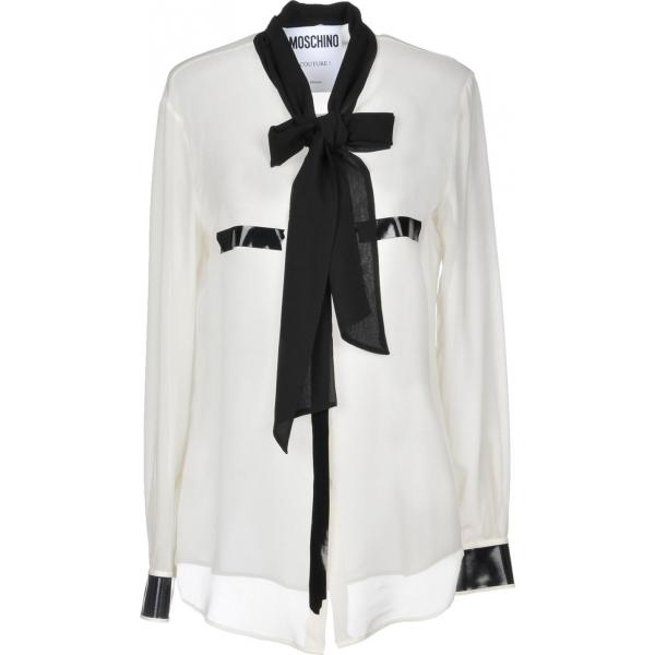 Camicia con fiocco fantasia a maniche lunghe in seta con bottoni Moschino multicolore